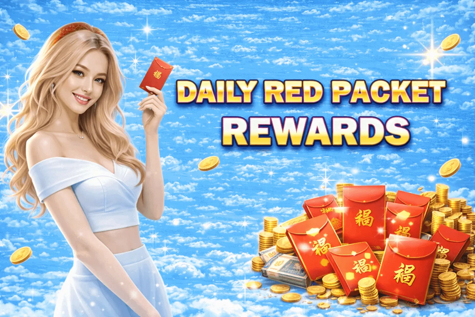 Daily rewards and cashback offer with sparkling golden elements, highlighting WinPH's loyalty program